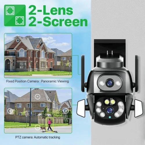 Κάμερα ασφαλείας IP – Dual – Security Camera Κάμερα ασφαλείας IP διπλή, με εύκολη εγκατάσταση. Διαθέτει δυνατότητα άμεσου ελέγχου από το smartphone σας. Με ανιχνευτή κίνησης σε έως και 8m για εξοικονόμηση ενέργειας, που ενεργοποιείται και σας ειδοποιεί άμεσα μόλις ανιχνεύσει κίνηση στον χώρο. Προσφέρει υψηλή ευκρίνεια, με νυχτερινή λήψη υπερύθρων έως και 30m, με αισθητήρα φωτός που ενεργοποιεί τη νυχτερινή λήψη αυτόματα όταν σκοτεινιάσει.